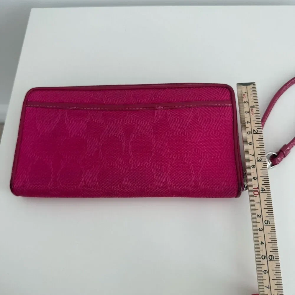 Coach Daisy Signature Large Wallet Jacquard Wristlet Monogram Hot Pink Y2K